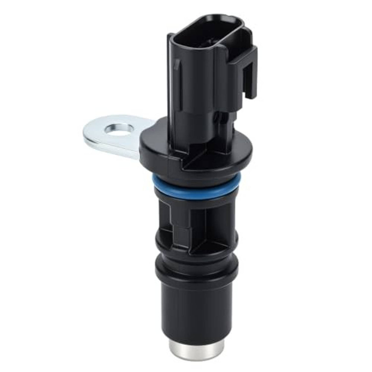 Camshaft position sensor with blue seal ring, metal eyelet mount, and black housing