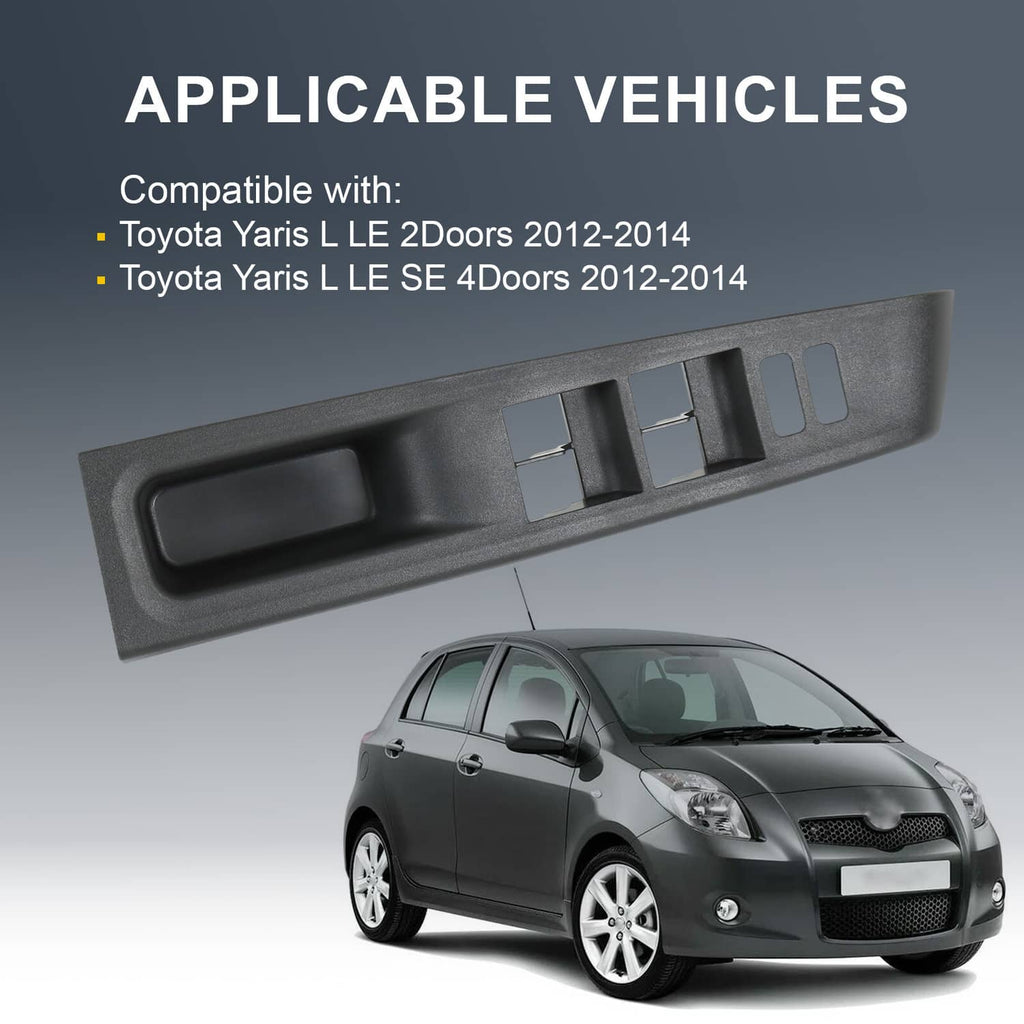 Left driver door window switch bezel trim cover, textured dark gray plastic.