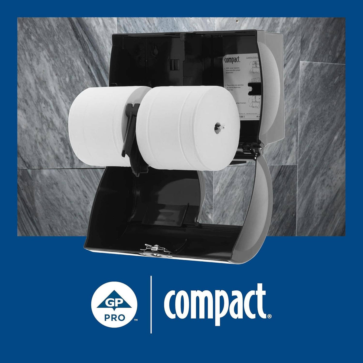 White coreless toilet paper rolls installed in a compact dispenser, ready for use.