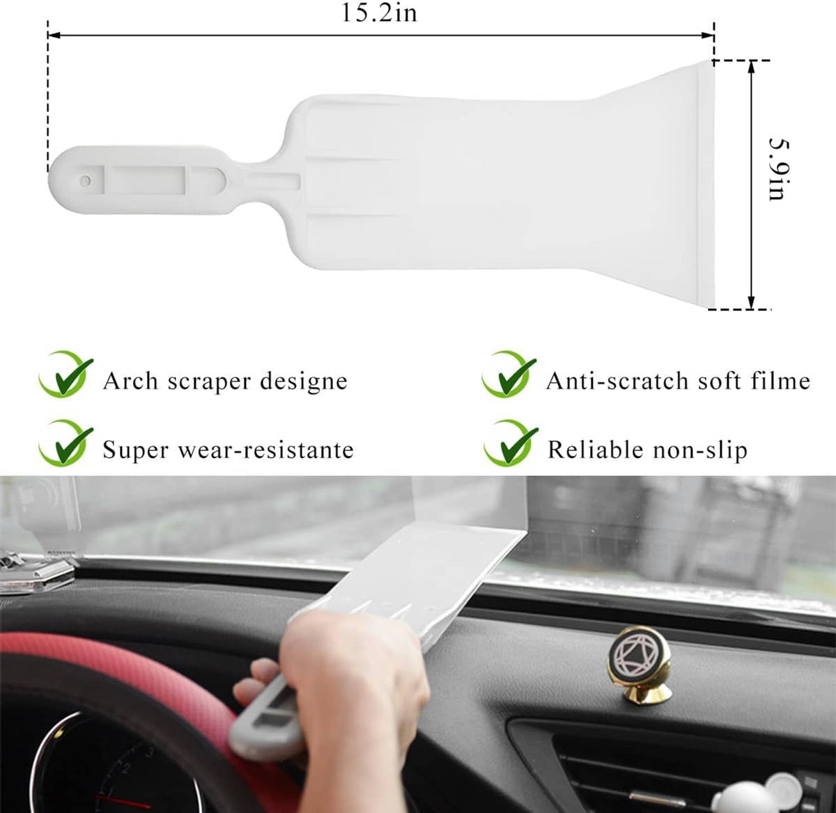 15.2 in white long-handle squeegee scraper with flat edge blade and hanging hole