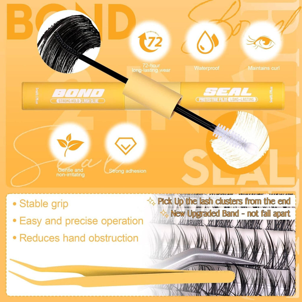 Black lash applicator brush and lash clusters band for secure placement