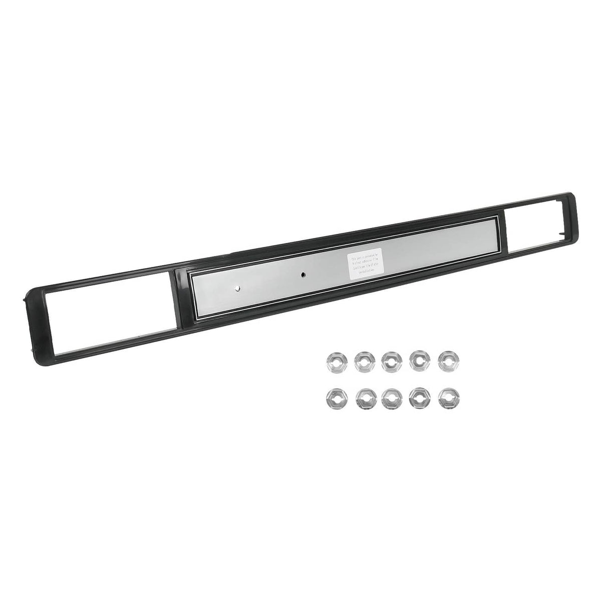 Dash A/C vent trim plate with black frame and brushed aluminum center strip