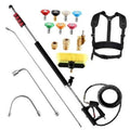 Telescoping pressure washer wand kit with brush, spray gun, hose, quick fittings, and carry strap