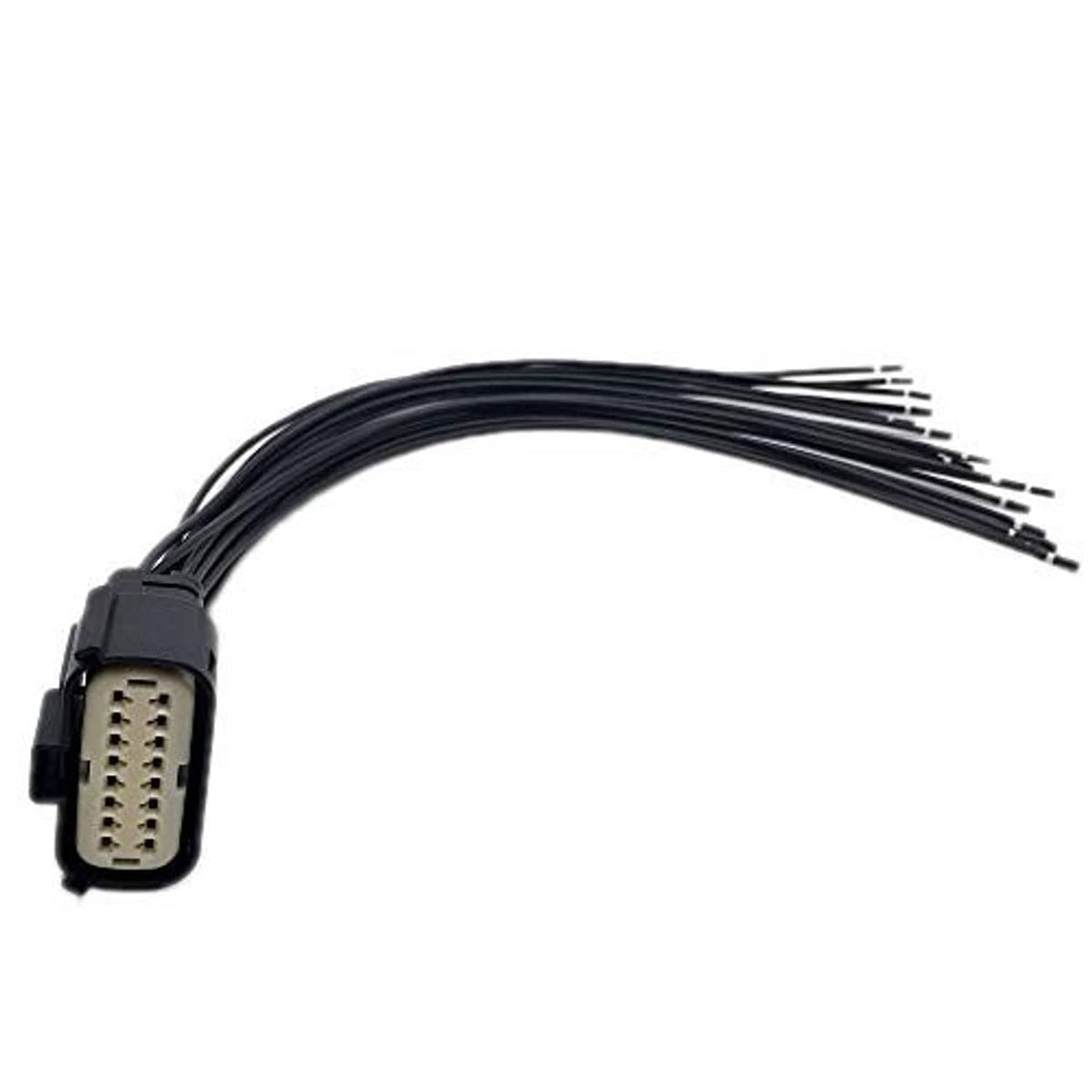 Headlight wiring pigtail with exposed terminals on wire ends, black connector
