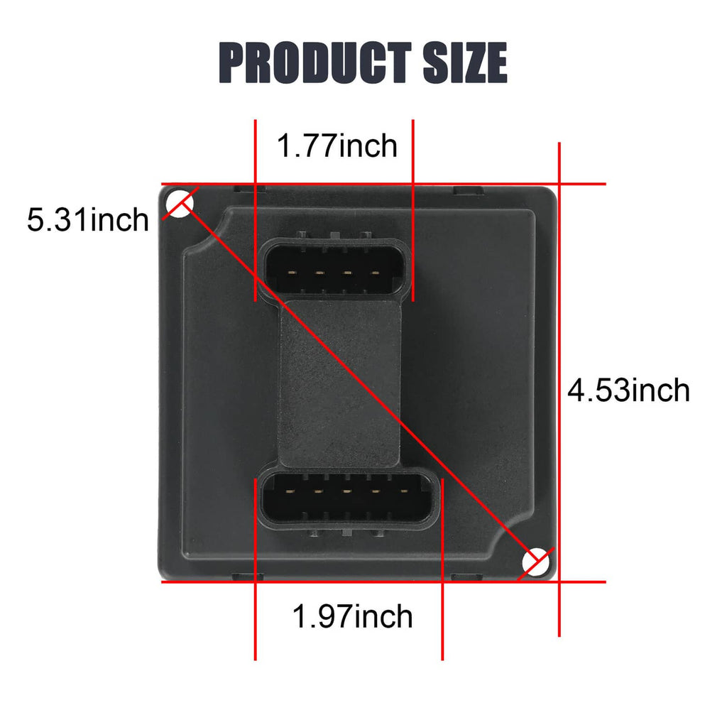 Black headlight actuator control relay module with dual multi-pin connectors and housing.