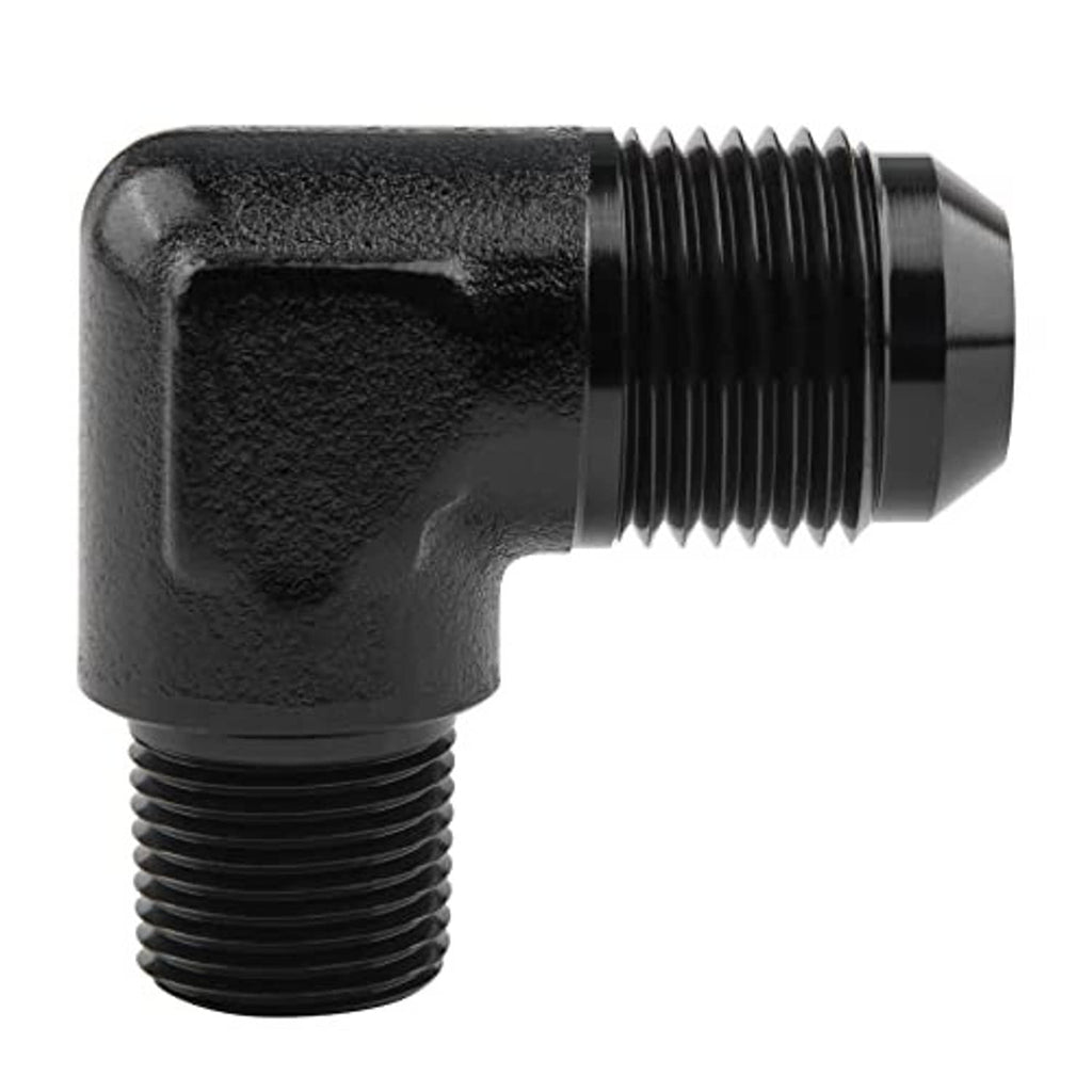 AN-to-NPT 90-degree elbow fitting adapter with black coating and double threads