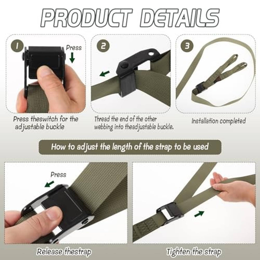 Olive replacement strap with adjustable buckle, threading shown with hands, 3-pack
