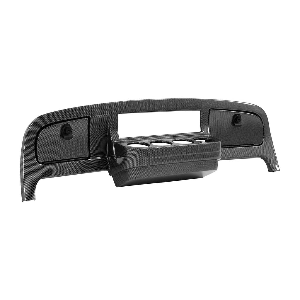 Black dashboard dash cover with center mounting slot and two side openings
