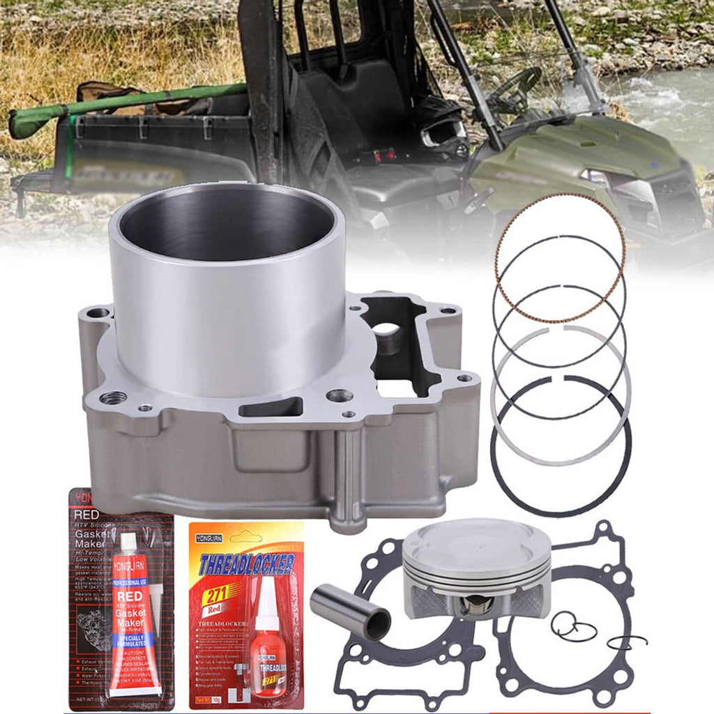 Cylinder and piston top end kit parts with gaskets and packaging for off-road engine repair.