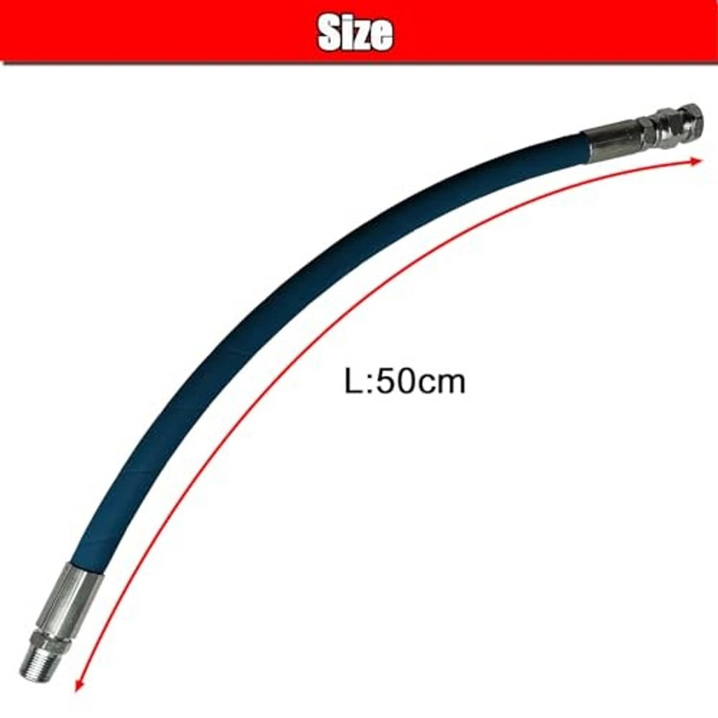 Blue engine drain hose, 50 cm length, metal threaded connectors
