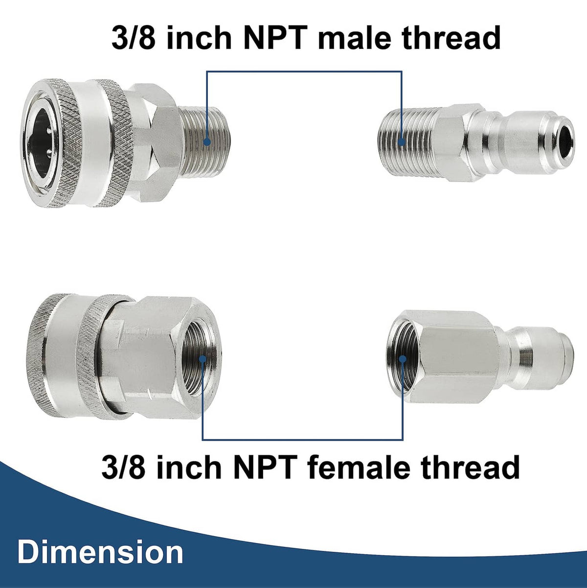 3/8 in quick-connect fitting with NPT male and NPT female threaded ends