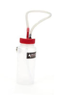 White bleeder bottle with red cap, clear tube, and check valve