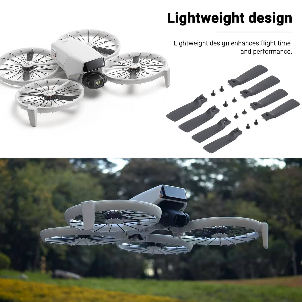 Lightweight propeller blade set for DJI Flip drone, with spare blades and screws