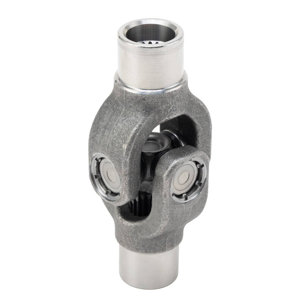 Metal U-joint yoke joint with two bearing caps and open tube end