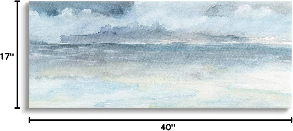 Blue-gray cloudy ocean waves canvas wall art with size markers 40 x 17 in