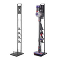 Black vacuum cleaner stand with slim vertical frame and flat square base