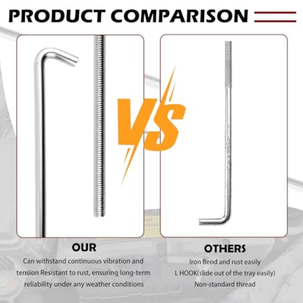 Car battery J-hook vs L-hook hold-down comparison with two metal hook shapes