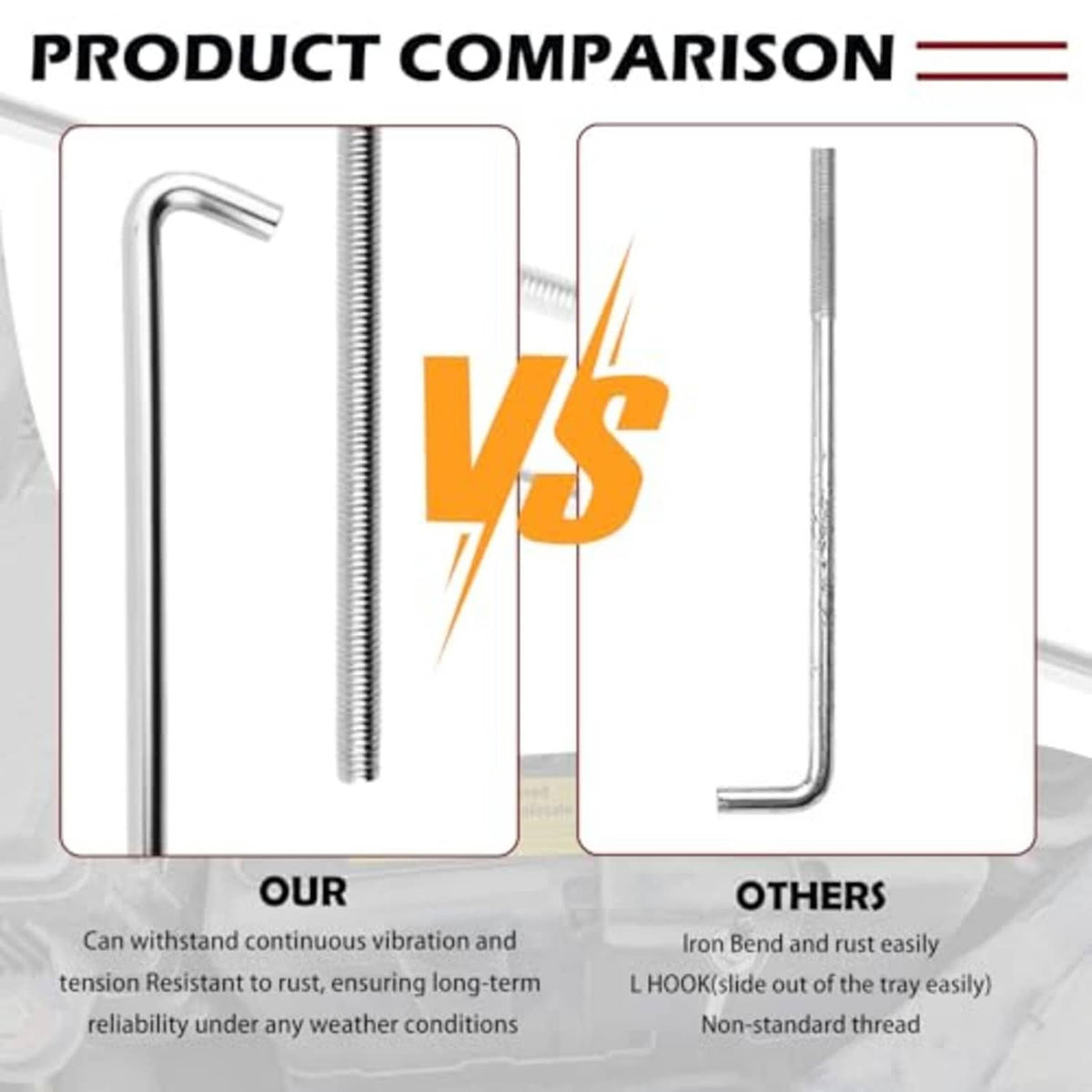 Car battery J-hook vs L-hook hold-down comparison with two metal hook shapes