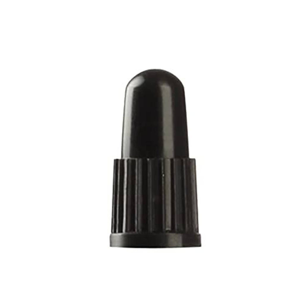 Black Presta valve cap with silver base ring.
