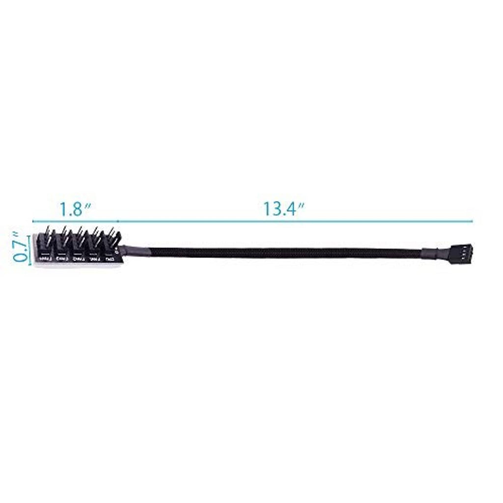 Black braided fan splitter extension cable, about 13.4 in total length
