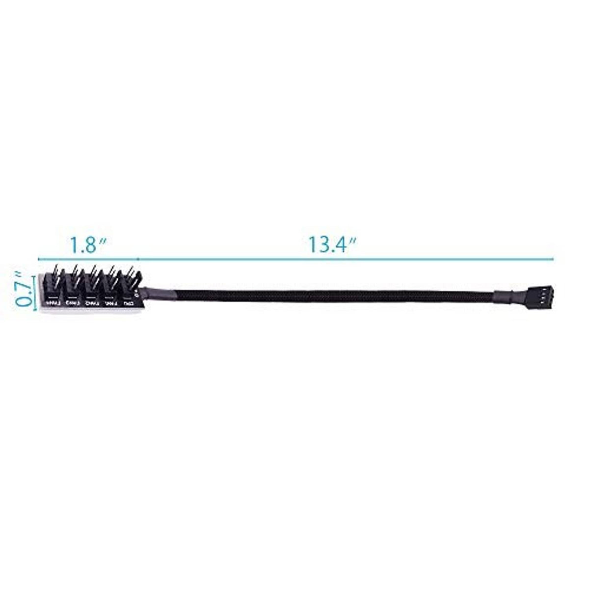 Black braided fan splitter extension cable, about 13.4 in total length