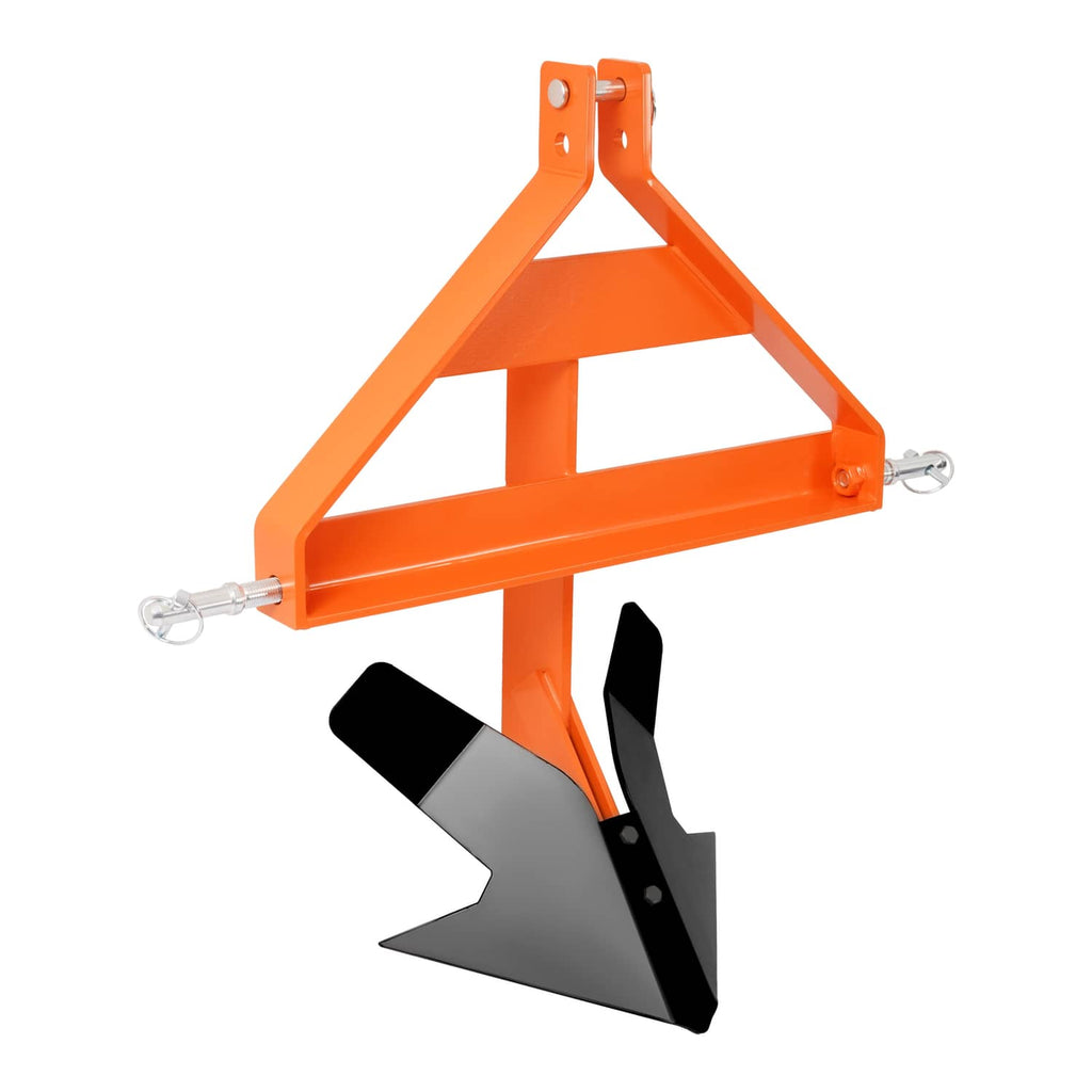 Orange three-point hitch frame with black middle buster plow and blade