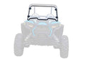 UTV full windshield on white background, clear panel with black frame and posts