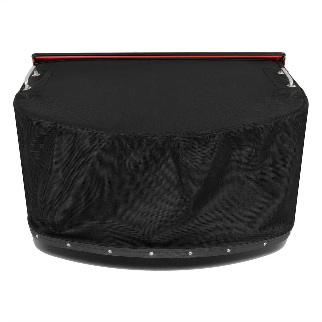 Black fabric catcher bag with metal support hoops and top handle