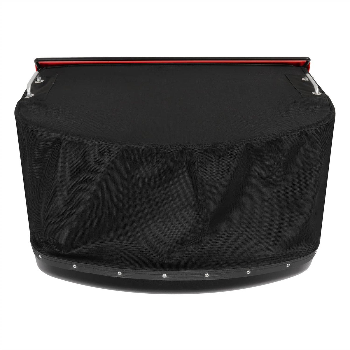 Black fabric catcher bag with metal support hoops and top handle