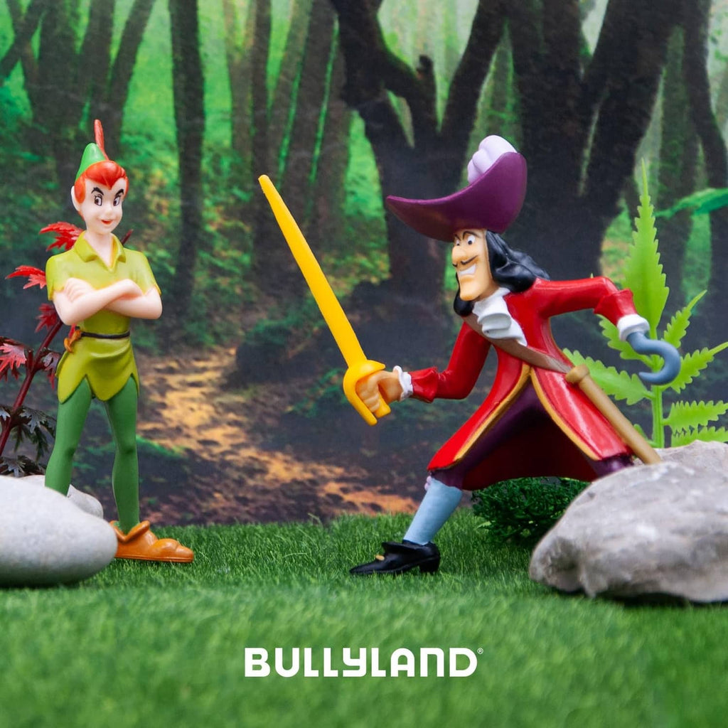 Two toy figures: red-haired fairy and purple-robed pirate holding a sword