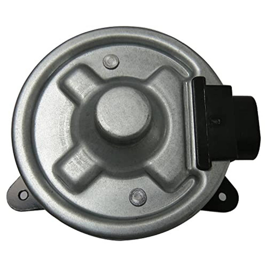 Cooling fan motor for condenser, silver circular housing with black electrical connector