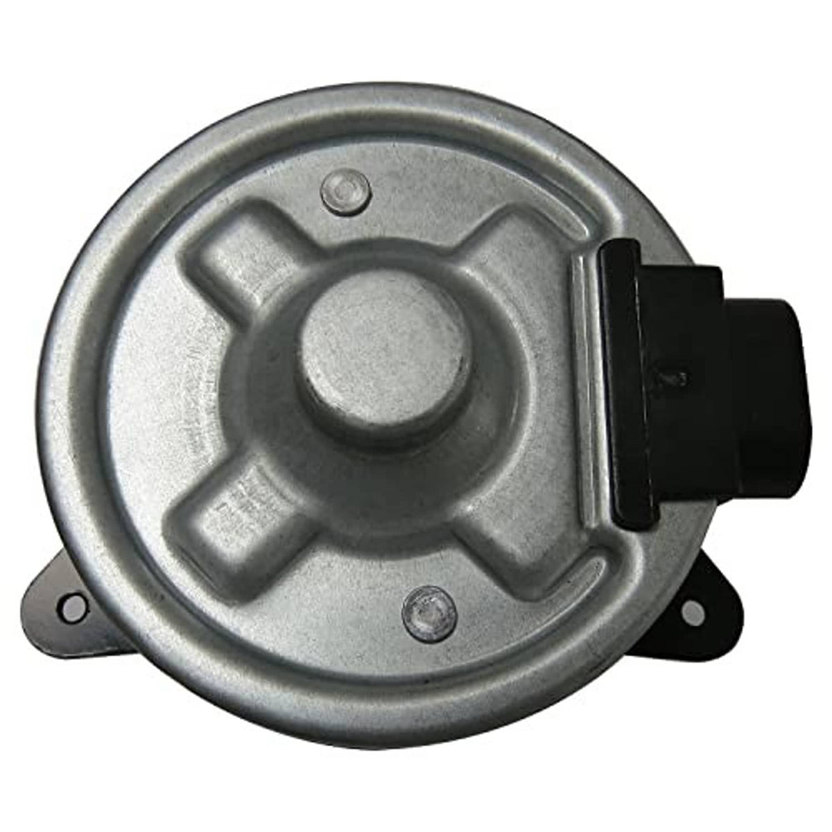 Cooling fan motor for condenser, silver circular housing with black electrical connector