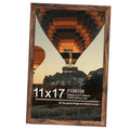 Brown 11x17 picture frame with hot air balloon photo, front view