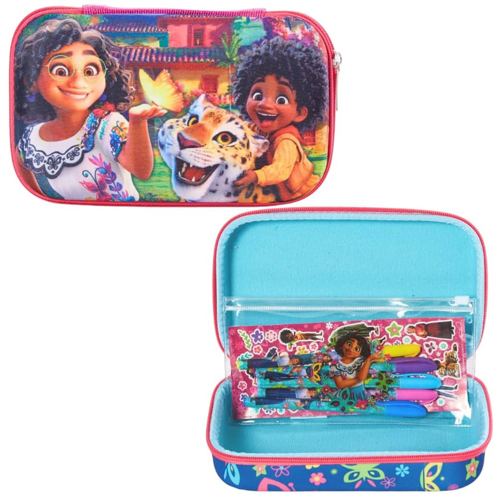 Disney Encanto zip pencil case with colorful front print and red zipper