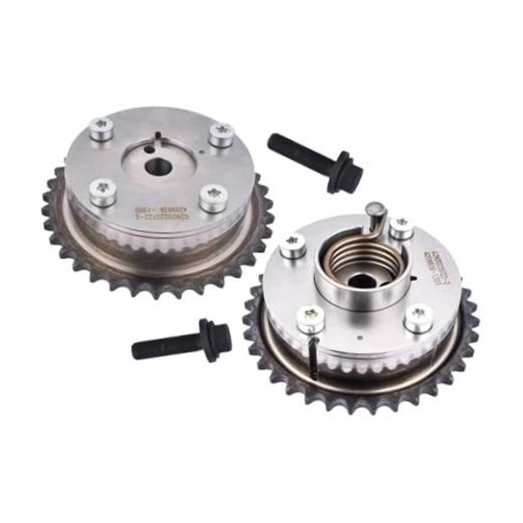VVT camshaft sprocket gear set with two toothed metal wheels and mounting bolts