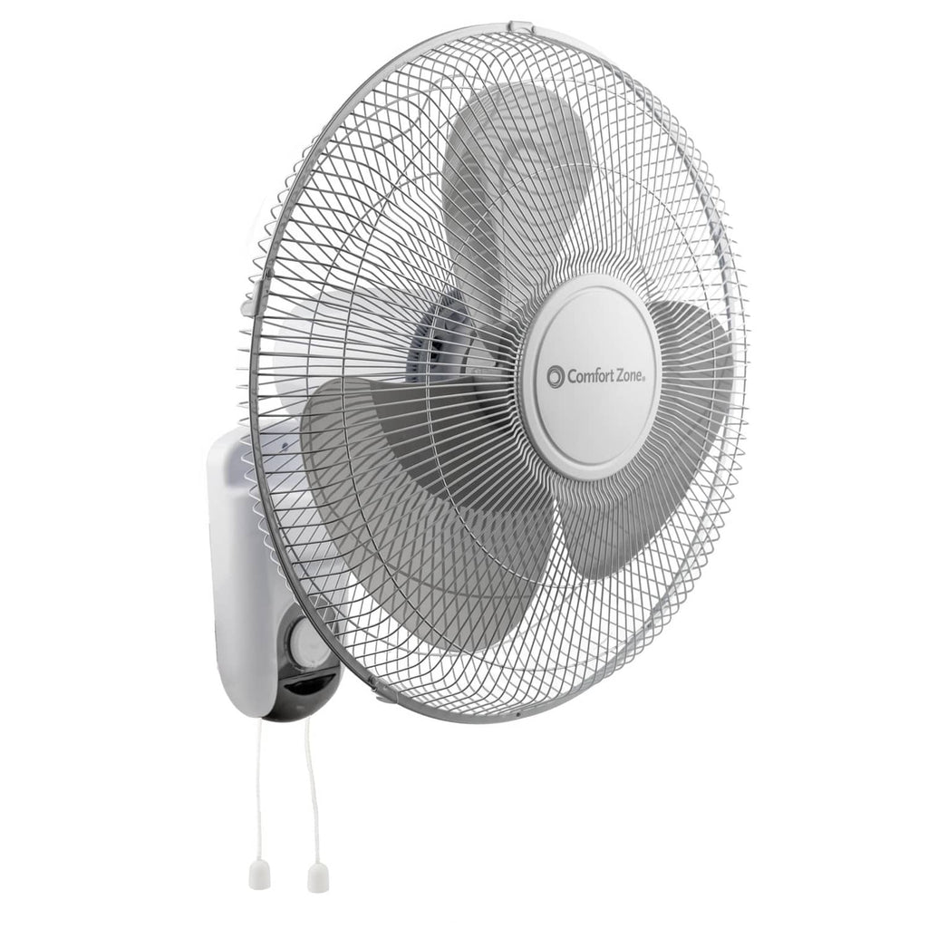 Comfort Zone wall mount oscillating fan with protective grille and adjustable tilt