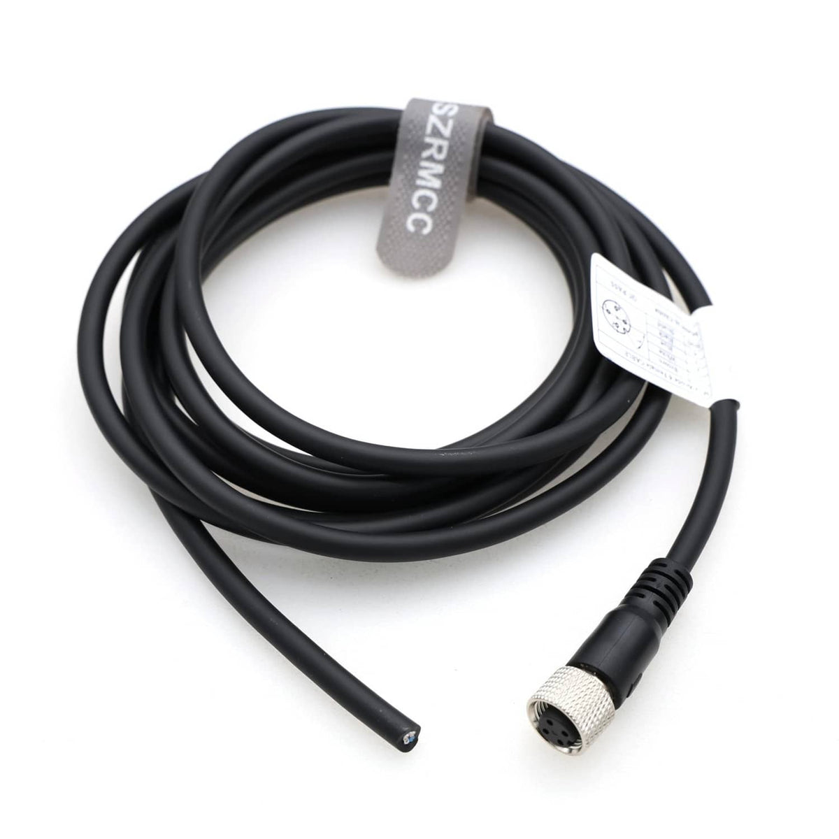 M12 A-code 4-pin sensor actuator cable with female plug and exposed wire ends