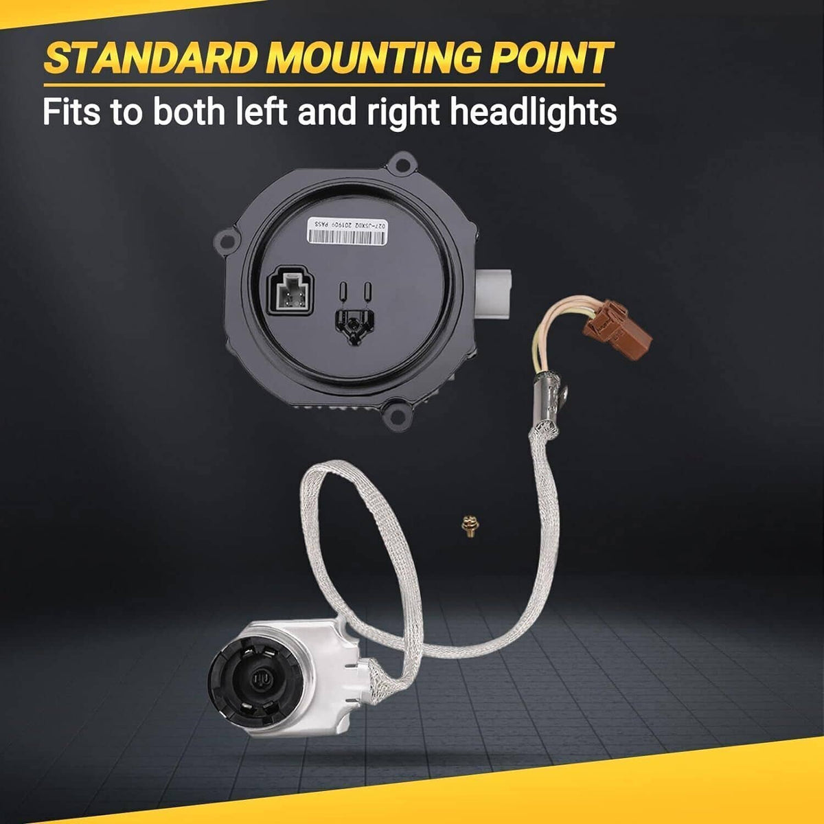 HID mounting ballast housing with socket igniter and wiring harness, black and silver