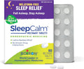 Melatonin-free sleep relief tablets box and blister pack with white tablets, 60 count