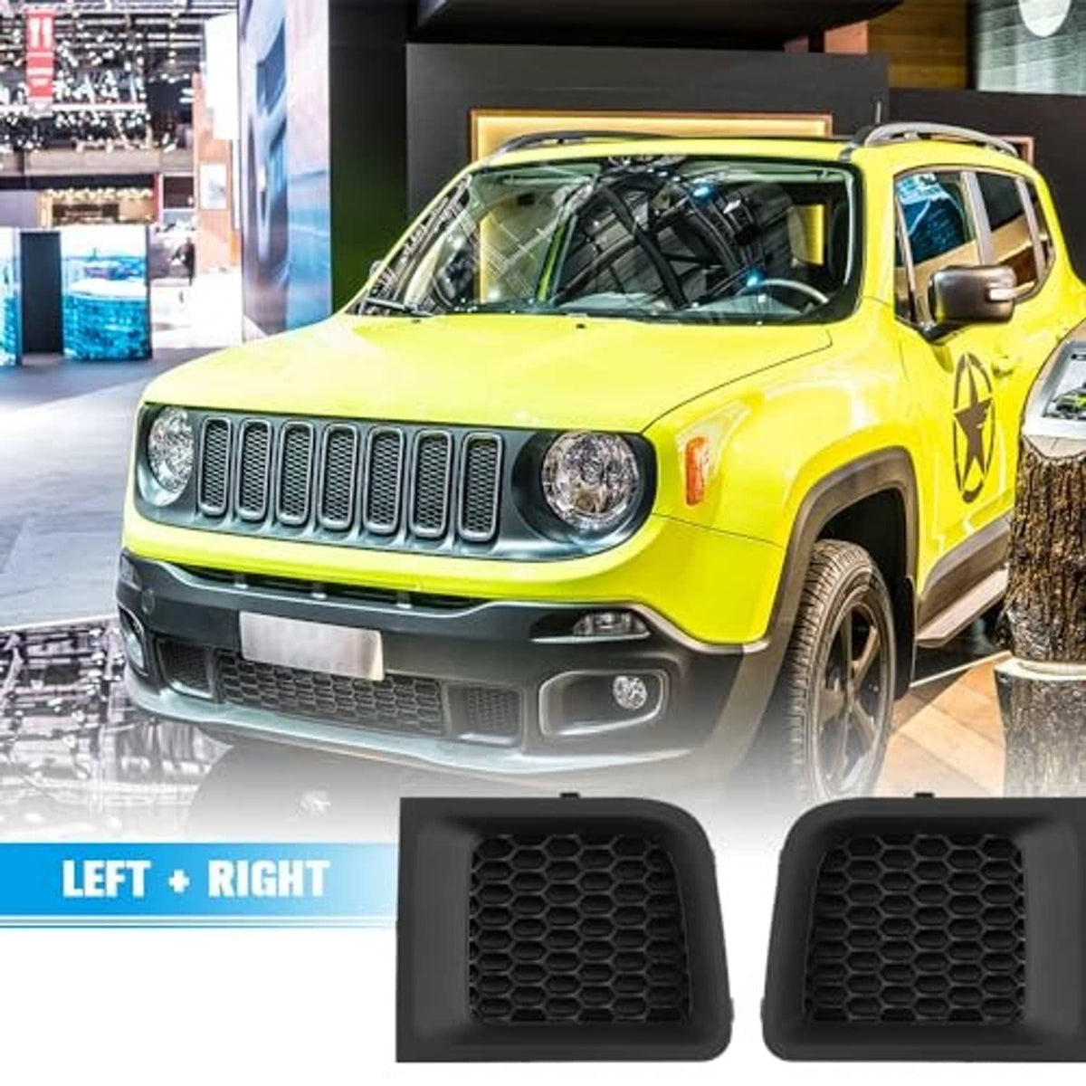 Front bumper lower grille bezel pair, black honeycomb mesh insert panels