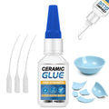 Ceramic glue repair kit bottle with blue cap and clear glue applicator tips, 30 g