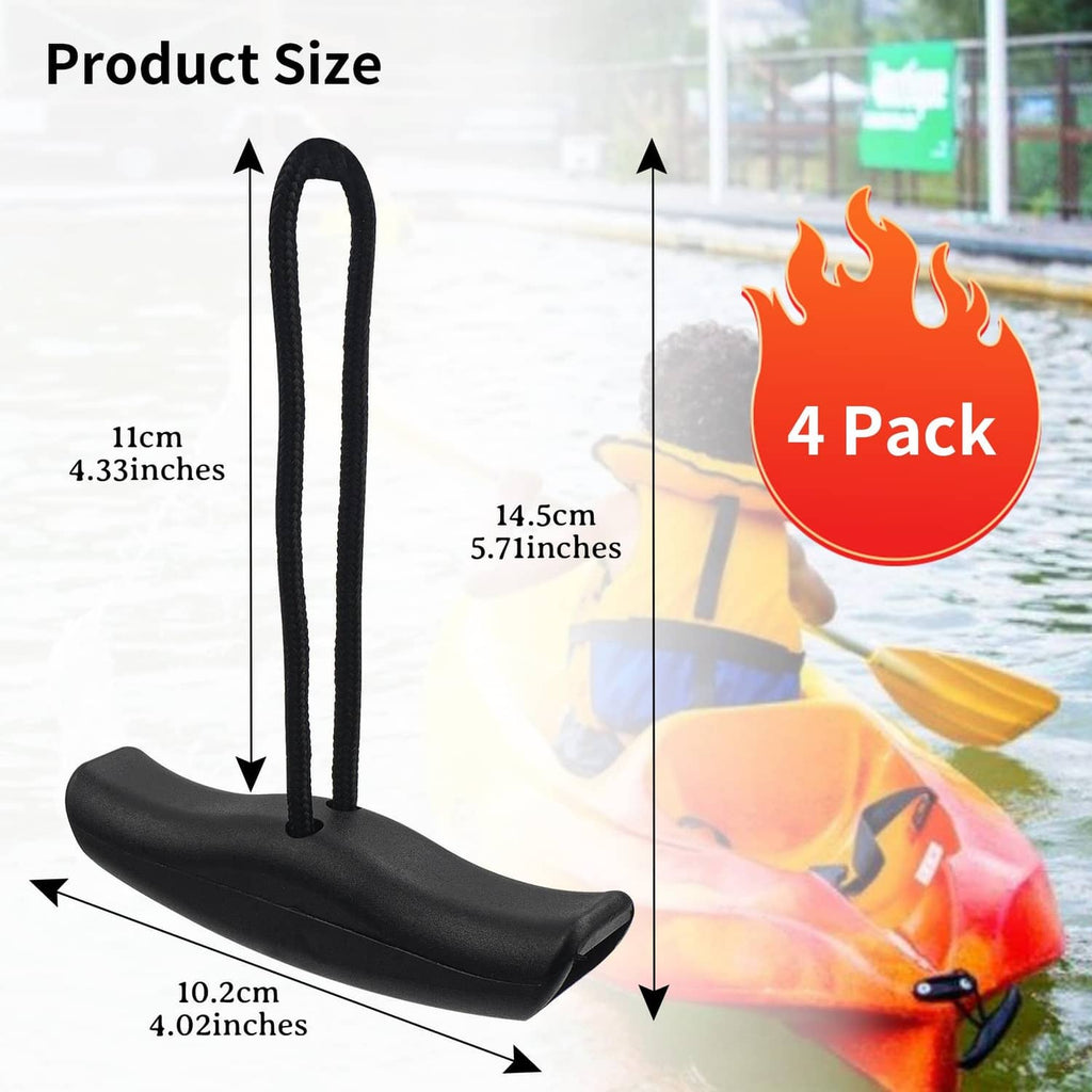 Two black kayak carry handles with braided straps and metal screws