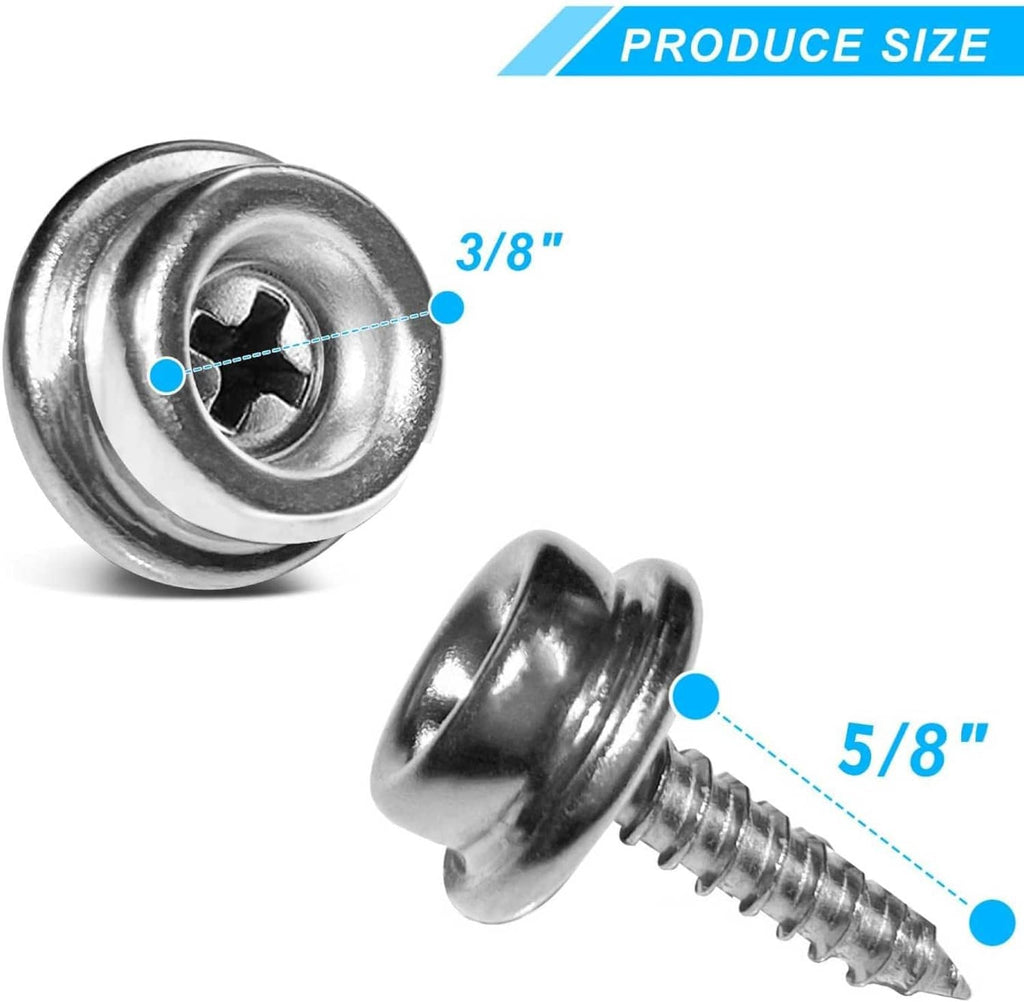 Silver stainless steel screw stud with flat snap cap and Phillips recess detail