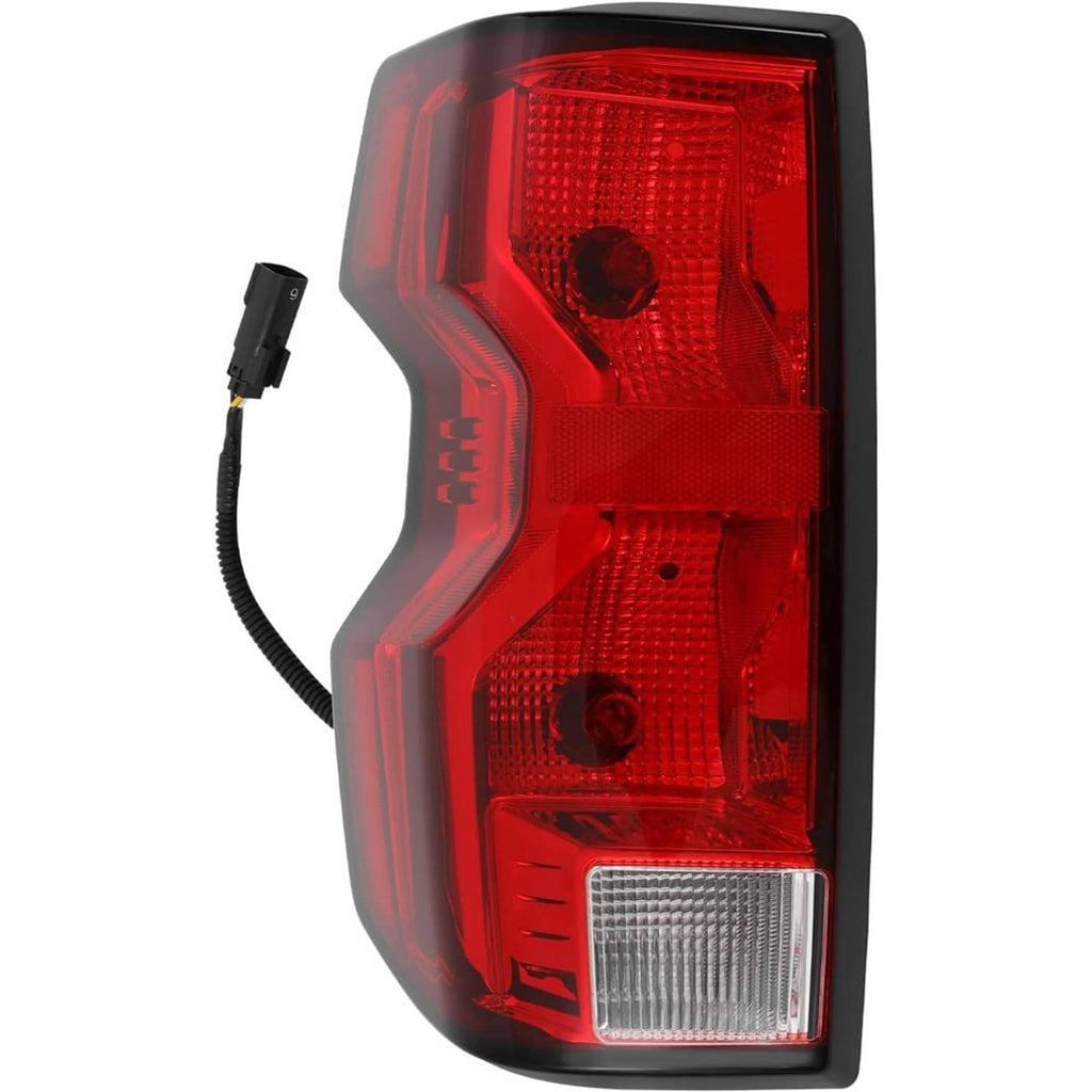 Left driver-side halogen tail light assembly, red lens with clear bottom reflector and bulb port