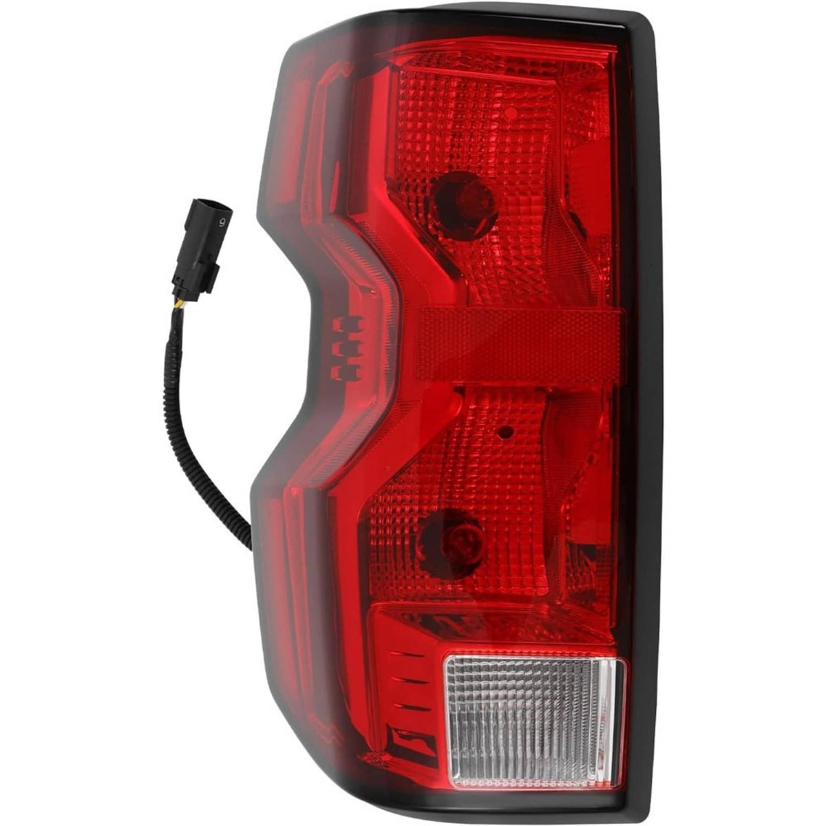 Left driver-side halogen tail light assembly, red lens with clear bottom reflector and bulb port
