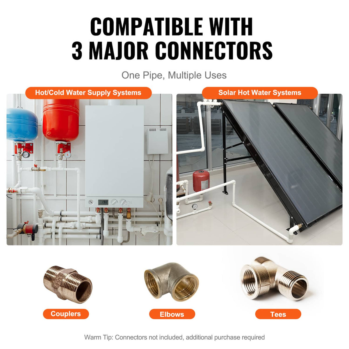 White PEX-A pipe kit with couplers, elbows, and tees connectors for plumbing
