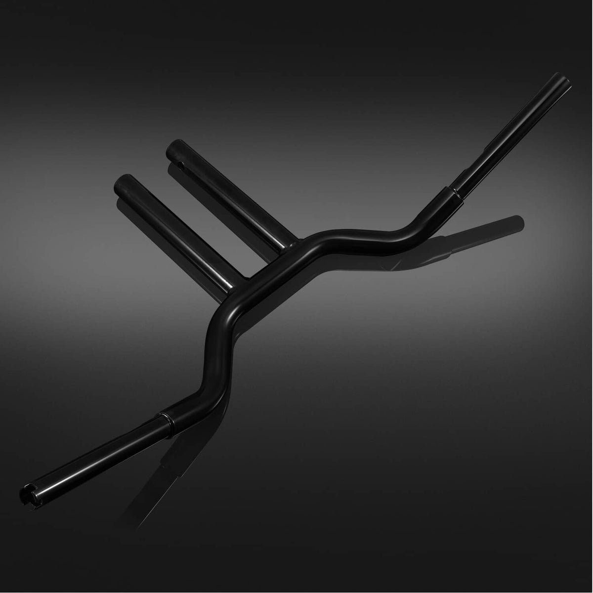 Black T-bar motorcycle handlebar, 14 in rise, straight crossbar and long end grips