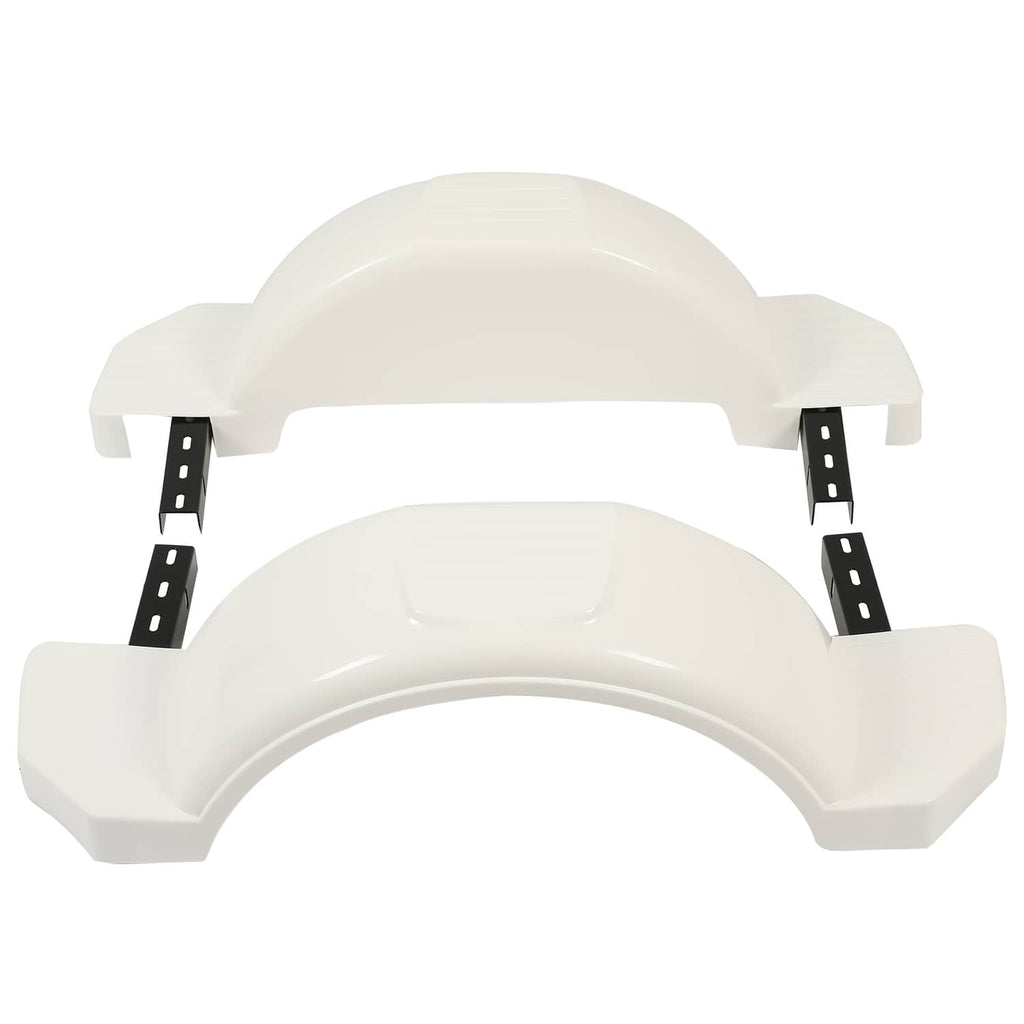 White HDPE trailer fender pair with black mounting brackets attached