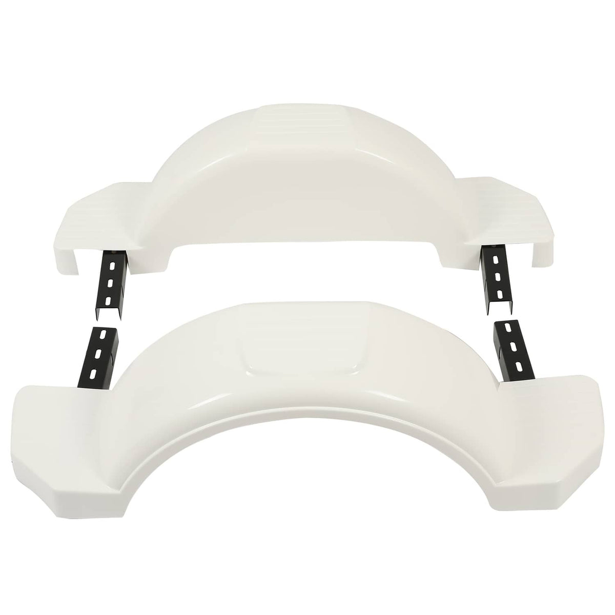 White HDPE trailer fender pair with black mounting brackets attached