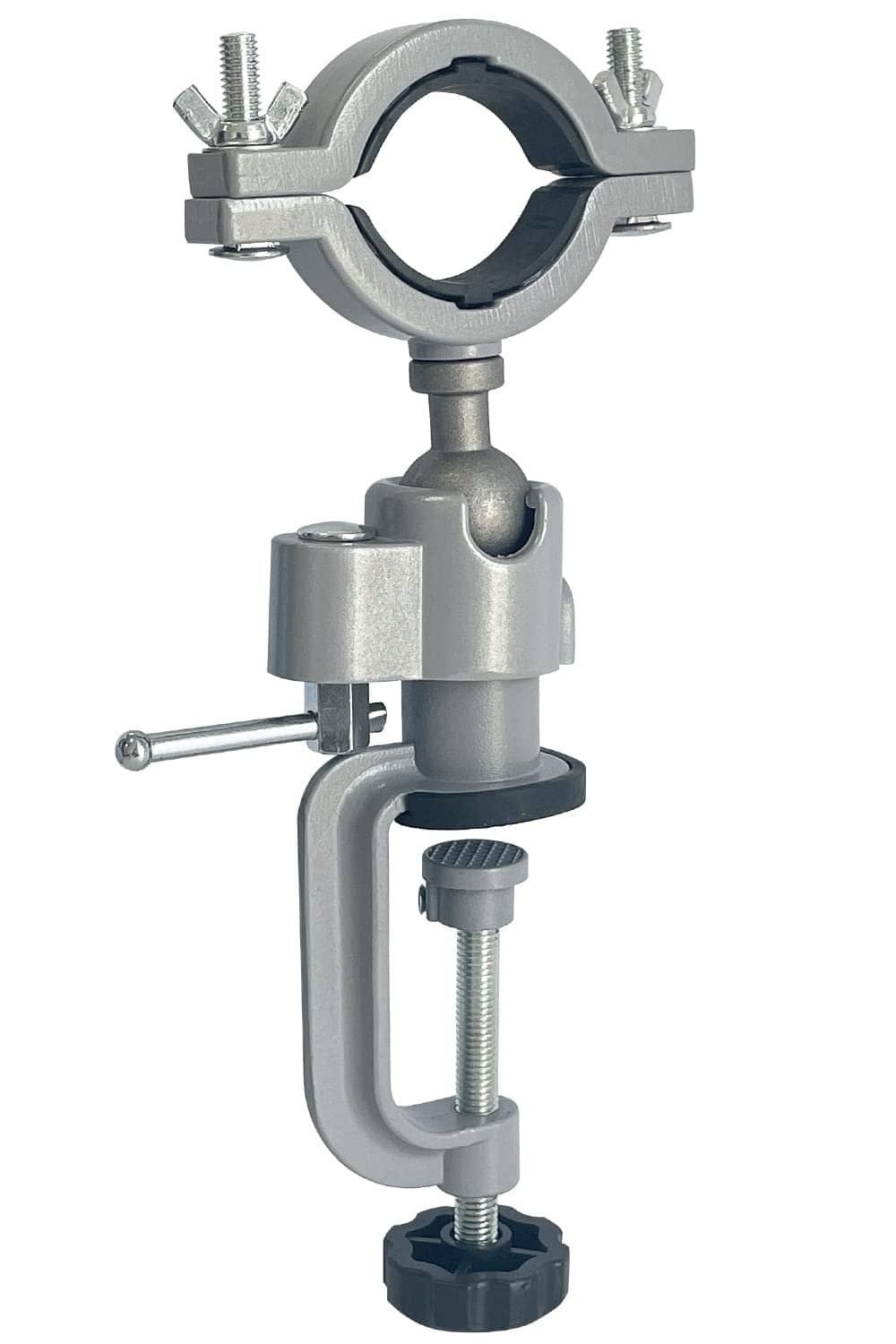 Bench clamp drill vise with 360° swivel ball joint and adjustable tightening knobs